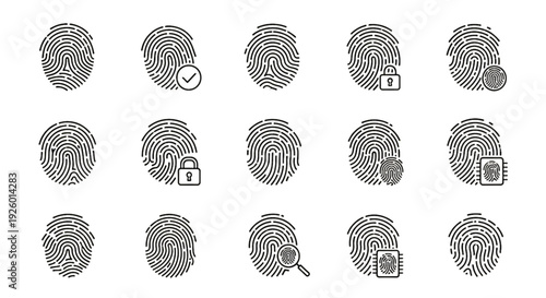 Fingerprint Line Icon Set – Biometric Identity and Security Vector Collection