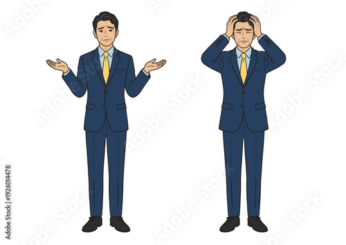 困るビジネスマンのイラストセット（悩み・トラブル・問題発生）