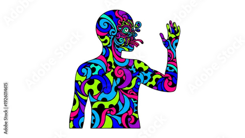 Psychedelic Human Form with Swirling Patterns and Vibrant Colors