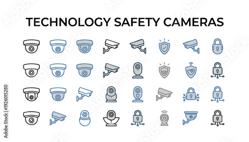 Technology safety camera vector illustration with smart digital surveillance and protection system