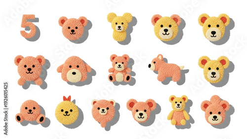 Cute teddy bears and a yellow chick character design with sprinkles