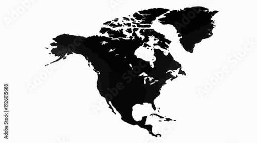 North America & Greenland Map Silhouette - Minimalist Black Graphic for Global, Travel, & Business Concepts