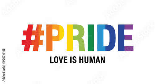 LGBTQ pride symbol with rainbow colors and hashtag