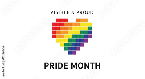 Pride Month icon set, LGBTQ+ heart symbol, Visible & Proud
