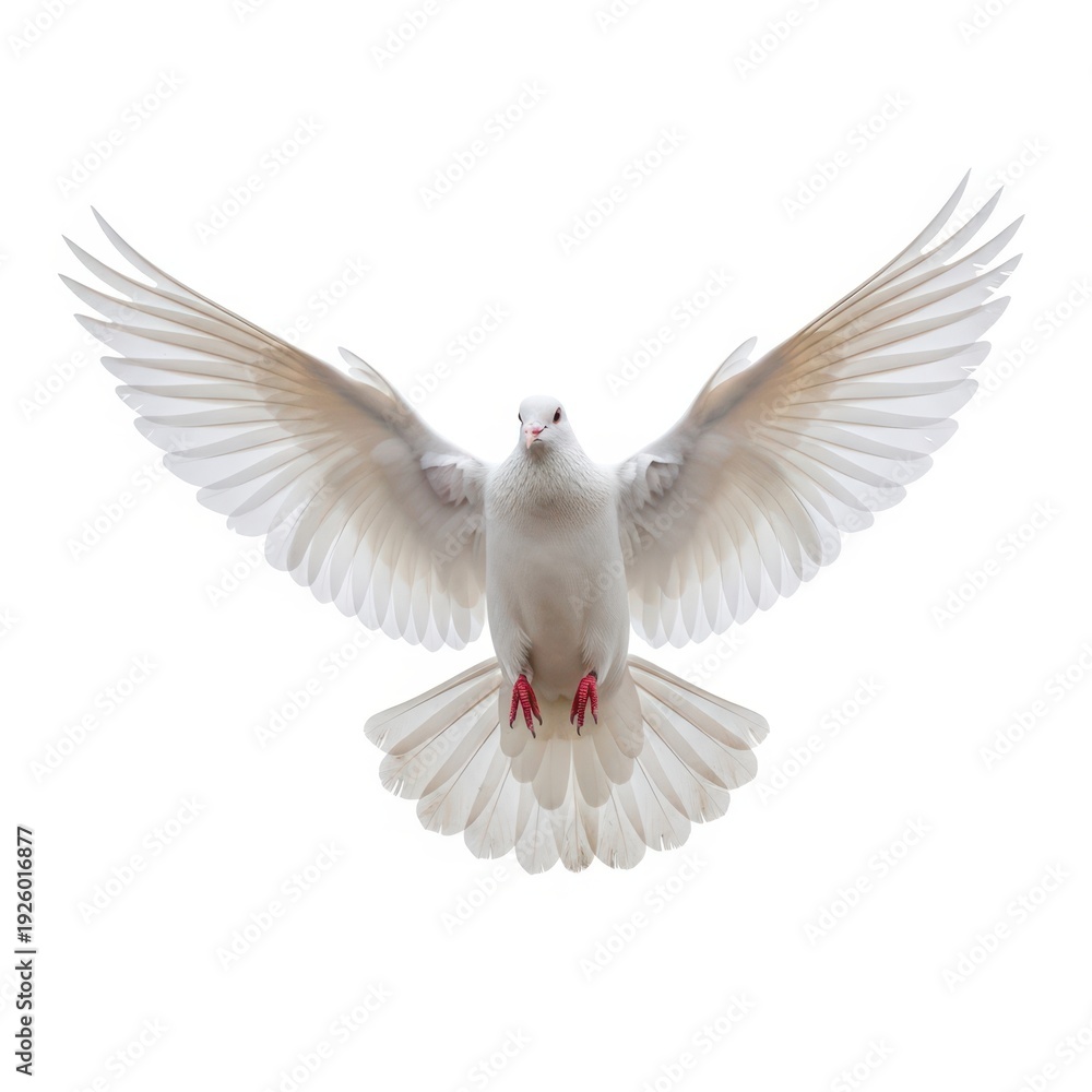 Fototapeta premium Graceful white dove in mid-flight against a plain background
