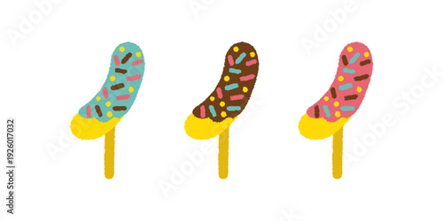 チョコバナナ セット イラスト 夏祭り 屋台 カラフル 手描き シンプル