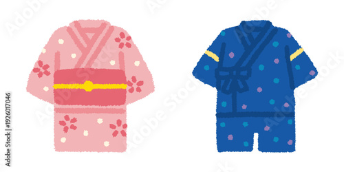 浴衣 甚平 セット イラスト 夏祭り 子ども 和装 手描き シンプル
