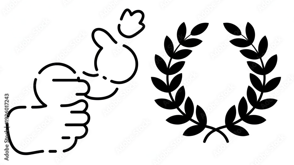 Obraz premium Minimal winner laurel wreath vector collection in solid black silhouette style on clean white backdrop.