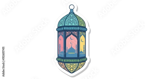 Colorful Islamic Lantern Decoration Illustration.