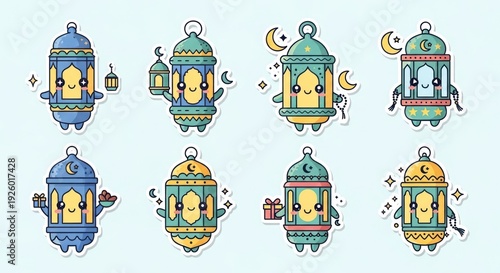 Colorful Cartoon Lanterns for Ramadan Celebration.