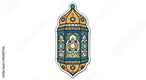 Colorful Islamic Lantern Illustration on White.