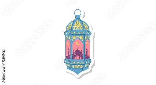 Colorful Lantern Illustration with Islamic Design.