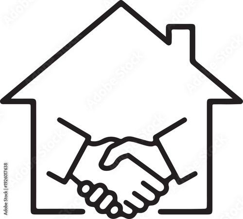 House handshake icon real estate deal agreement home buying selling contract symbol property mortgage loan success partnership sign residential market business concept linear vector illustration art