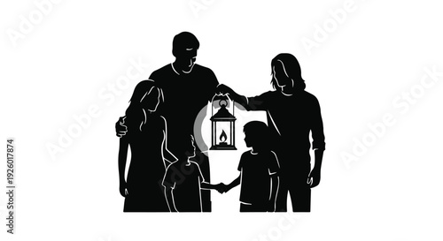 Family silhouettes gather around a glowing lantern, representing guidance, hope, and togetherness.
