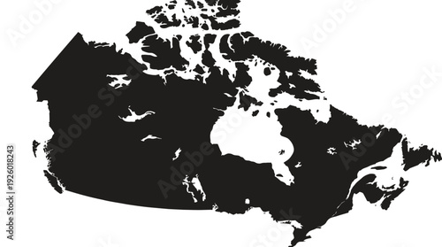 Canada Map Silhouette - Black and White Geographic Outline of the Canadian Nation