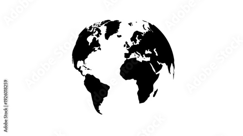 Simple Black Earth Globe Silhouette on White Background - Vector World Map Icon