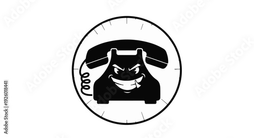 Vintage rotary telephone with a mischievous grin, representing a classic communication device with a playful, perhaps slightly sinister, character