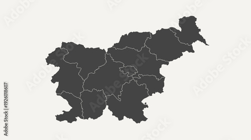 Slovenia Map with Administrative Regions – Detailed Dark Gray Silhouette Outline on Light Background. Vector graphic for geographical and political concepts.