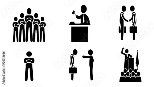 Business leadership and corporate management pictograms set.