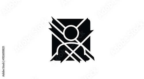Vector illustration of a crossed-out person icon, symbolizing restricted access, user exclusion, or privacy settings for digital platforms and security warnings