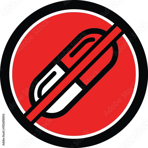 No Pills Allowed Sign – Red Circle Prohibition Symbol for Medication Restriction and Drug-Free Zones