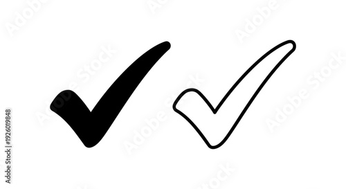 Black and White Check Mark Icons - Simple and Clean Approval Symbols