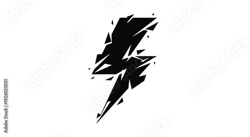Dynamic shattered lightning bolt graphic symbol. An abstract, high-energy vector illustration with jagged edges, representing power, speed, and electrifying impact for modern design projects