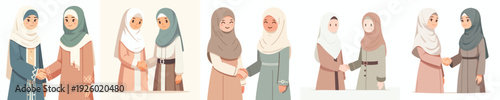 half body vector of fellow Muslim brothers women shaking hands and forgiving each other on Eid Mubarak