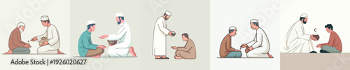 vector of a Muslim man giving alms to a poor Muslim brother