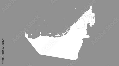 United Arab Emirates (UAE) Vector Map with Emirate Borders on Grey. Clean Geographic Illustration for Political, Travel & Business Concepts.