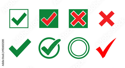 Essential Green Checkmark and Red Cross Symbols for Modern Interface Decisions