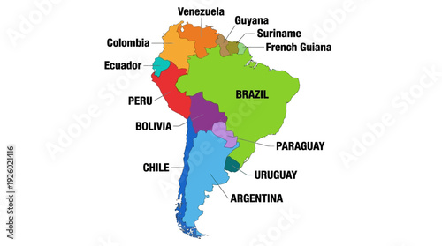 South America Political Map with Labeled Countries: Accurate Geographic Illustration