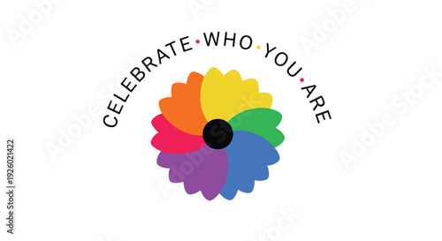 LGBTQ pride flower icon with Celebrate Who You Are text
