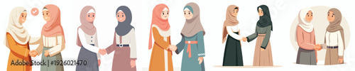 half body vector of fellow Muslim brothers women shaking hands and forgiving each other on Eid Mubarak