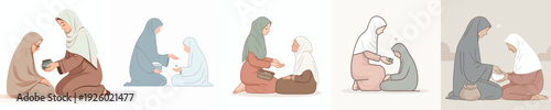vector of a Muslim woman giving alms to a poor Muslim brother