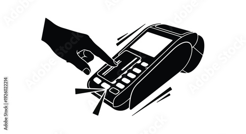 Vector illustration of a hand using a credit card to complete a secure financial transaction at a point-of-sale terminal, symbolizing modern retail payment methods and digital banking operations