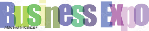 Business Expo Multicolored Overlapping Text Design on White Background