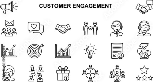Customer Engagement Icons Set - Business Strategy and Marketing Symbols