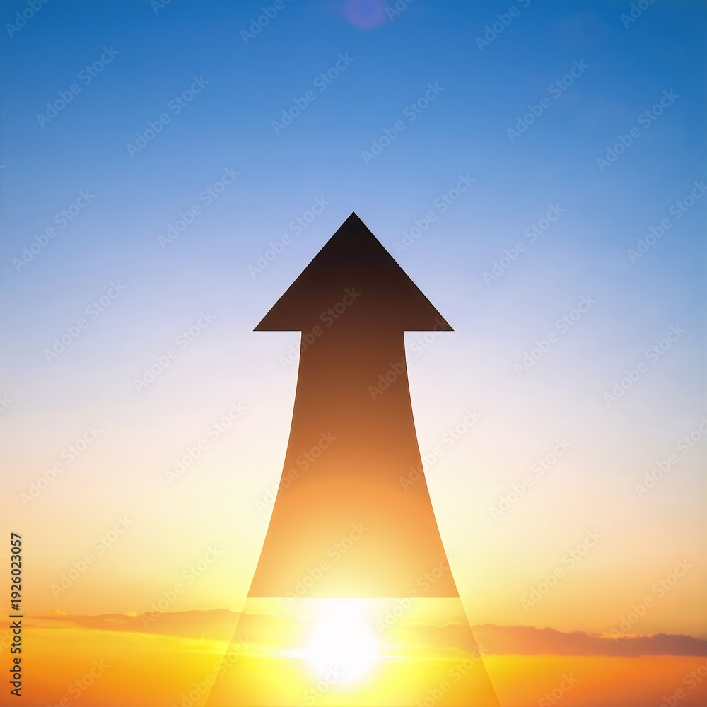 Fototapeta premium a silhouetted image of a bold arrow pointing upward into a dusky sky, suggesting growth, ambition, and forward momentum