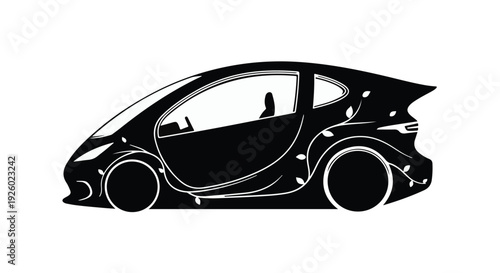 Silhouette of an electric vehicle adorned with decorative leaf motifs, representing eco-friendly transportation and sustainable design