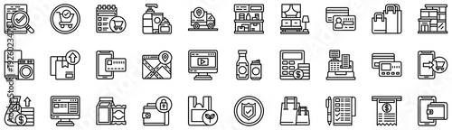 Retail icons collection. Vector illustration. Search, Shopping Cart, Wishlist, Cosmetic, Delivery Truck, Shelf, ID Card. Pro Vector	
