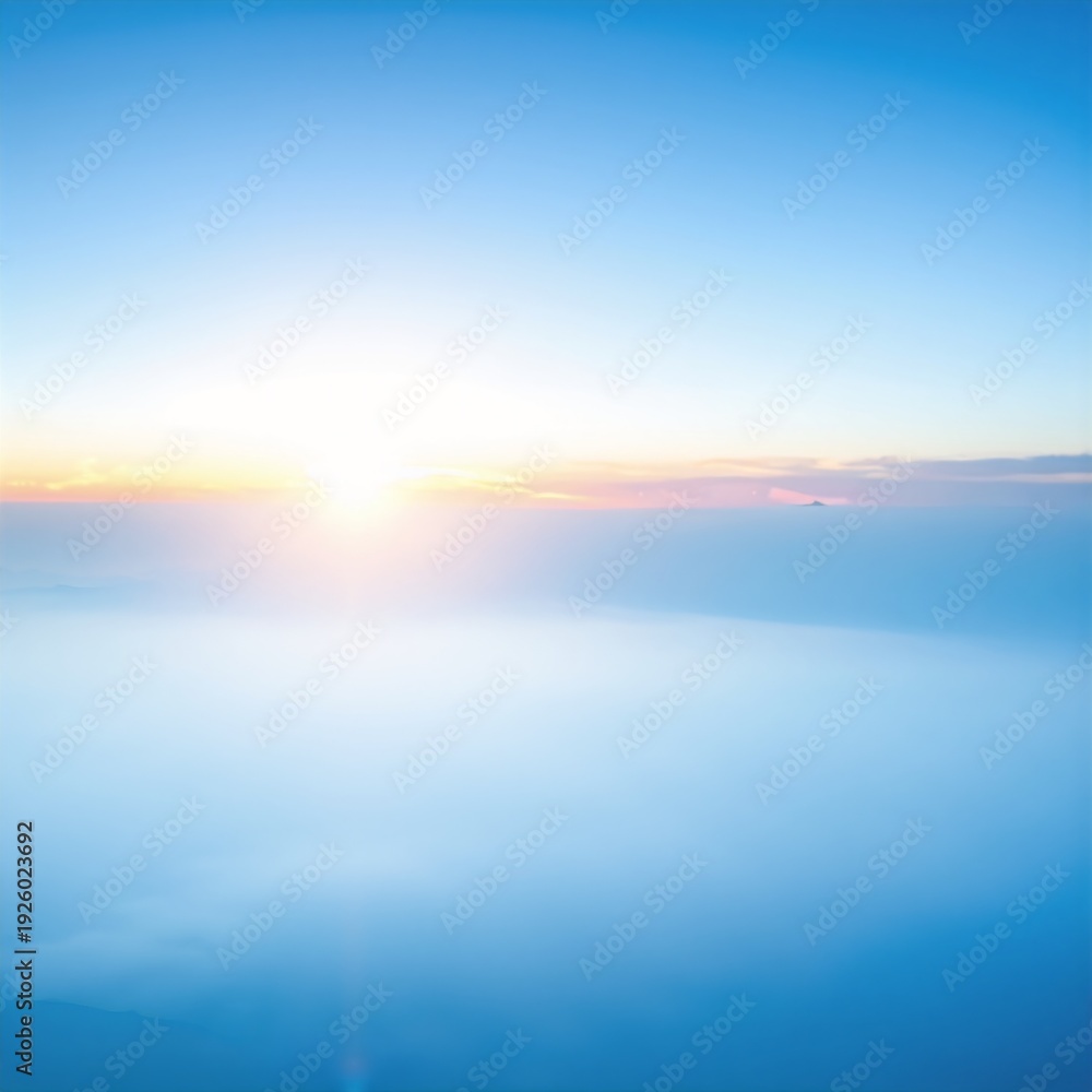 Fototapeta premium a view of the sun setting over clouds, casting warm golden light across soft, billowing cloud tops in a tranquil sky