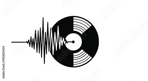 Abstract representation of a sound wave emanating from a vinyl record with concentric rings, symbolizing audio and music production