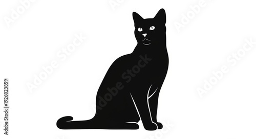 Silhouette of a black cat sitting upright.