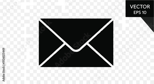 Black silhouette of a closed envelope icon with a white outline on a transparent background, representing communication and mail