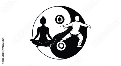 Harmonious Balance of Inner Peace and Dynamic Movement A Symbolic Fusion of Meditation, Martial Arts, and Nature's Essence for Holistic Wellness