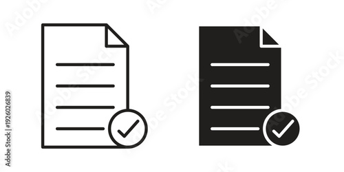 Approved document icon, line symbols on white background. EPS10