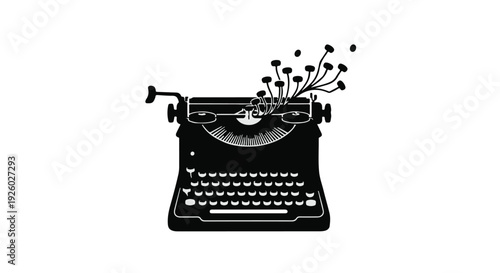 Vintage typewriter adorned with delicate flowers, symbolizing creativity and the evolution of writing