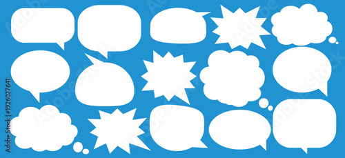 A set of chat box designs for comments on social media or comics. Vector designs of speech bubbles, text boxes, and conversation chat columns in comics.