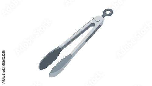 Stainless steel kitchen tongs with black heat-resistant silicone tips isolated on a white background for culinary and cooking designs.